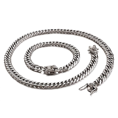 Collana E Bracciale A Catena Cuban Link In Acciaio Inossidabile Per Uomo Gioielli Hip Hop Punk Argento