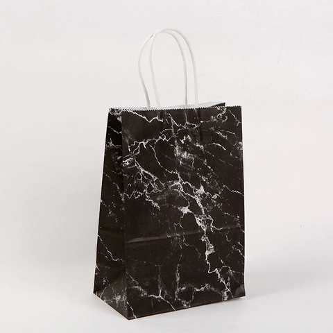 Sacs Cadeaux En Papier Kraft Texture Marbre Avec Poignées En Corde Emballage Créatif Portable Pour Mariage Fête Shopping