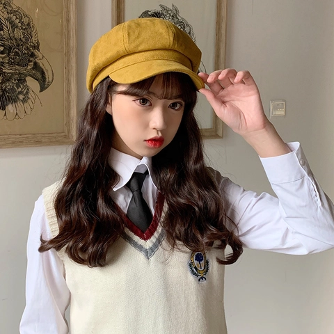 Vintage Suede Newsboy Cap For Women Men Solid Color Octagonal Hat Autumn Winter Warm Painter Hat Fashion Outdoor Beret