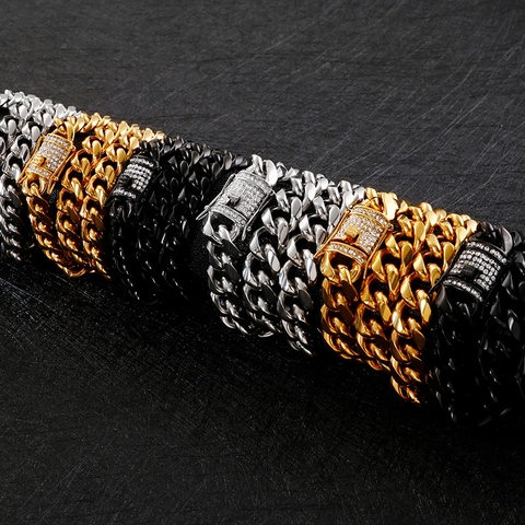 Collana A Catena Cubana Hip Hop Acciaio Inossidabile Gioielli Streetwear Per Uomo Con Chiusura Decorativa In Strass