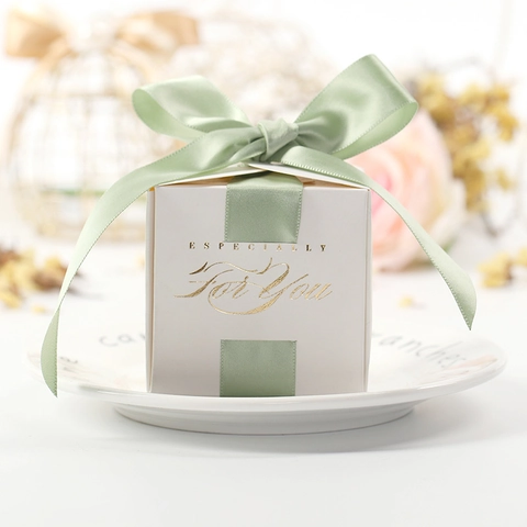Square Wedding Candy Box Gold Stamping Cardboard Gift Box With Ribbon Bow Especially For You Party Favors Decor