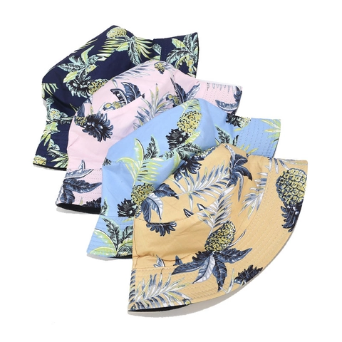 Fischerhut Reine Baumwolle Doppelseitig Ananas Tropischer Druck Sommer Outdoor Sonnenschutz Wendbar Faltbar Für Damen Herren