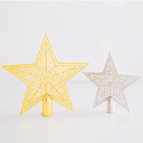 Christmas Tree Topper Star Hollowed Out Plastic Five Pointed Star Ornament For Holiday Home Xmas Party Decoration