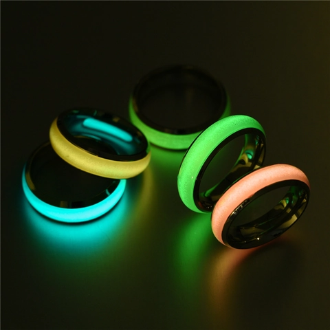 Luminous Glow In The Dark Ring Stainless Steel Band Fluorescent Colorful Enamel Jewelry Minimalism Unisex Fashion Band