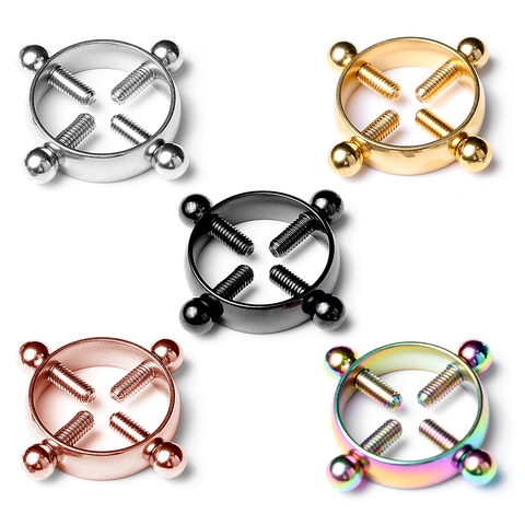 Anillos de Pezón de Acero Inoxidable Ajustables Sin Perforación Joyería Corporal Geométrica Para Mujeres Hombres Punk Con Tornillo