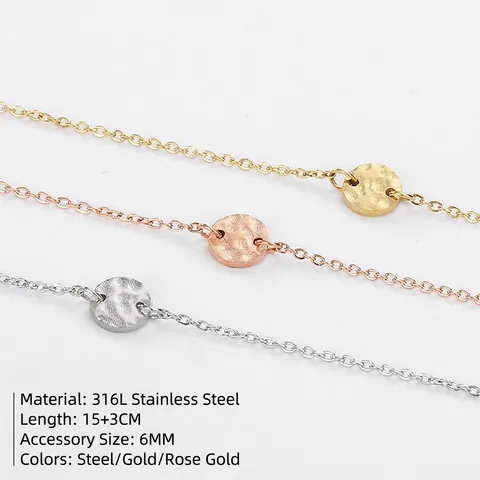 Pulsera Minimalista De Acero Inoxidable Textura Martillada Colgante Redondo Geométrico Joyería Ajustable Para Mujer