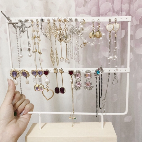 Earring Display Stand Holder Iron Metal Rack With Wooden Base Multi Hole Jewelry Organizer Desktop Nordic Style