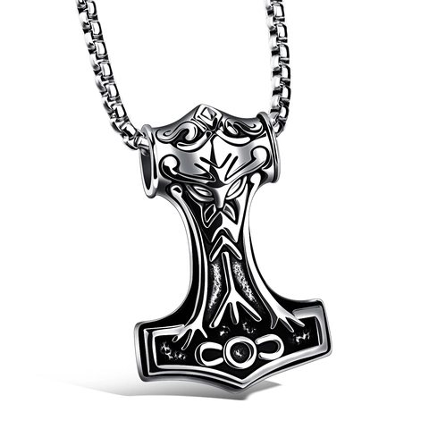Wikinger Thors Hammer Mjölnir Anhänger Halskette Für Herren Retro Titanstahl Gold Silber Runen Boxkette Schmuck Geschenk