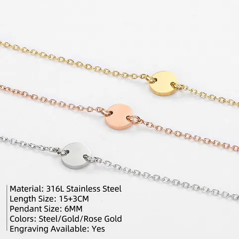 Minimalist Stainless Steel Round Charm Bracelet For Women Adjustable Link Chain Daily Fashion Jewelry Gold Silver Tone Style