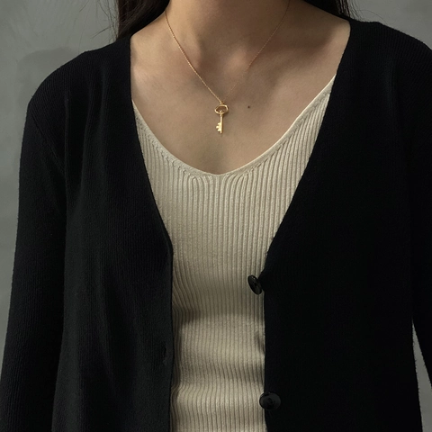 Collana Con Ciondolo A Chiave Vintage Argento Sterling 925 Minimalista Chic Catena Da Clavicola Elegante Gioielli Donna