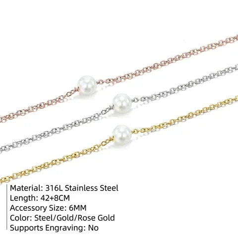 Collier Pendentif Künstliche Perle Minimaliste Acier Inoxydable Chaîne Clavicule Bijoux Pour Femmes Élégant Simple Quotidien