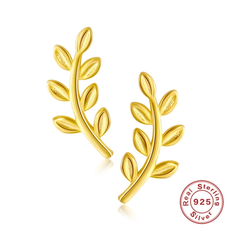 925 Sterling Silver Leaf Earrings Olive Branch Minimalist Laurel Wreath Jewelry Fashionable Accessory For Women