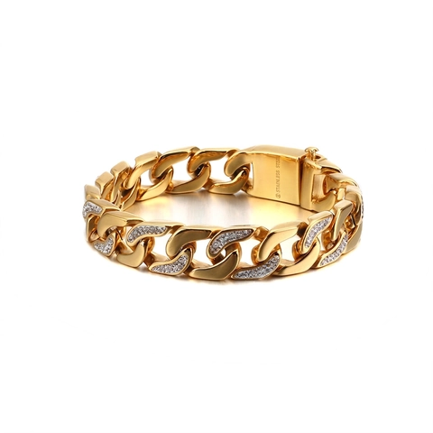 Bracelet Gourmette Homme Acier Inoxydable Zirconia Hip Hop Streetwear Chaîne Lourde Bijoux