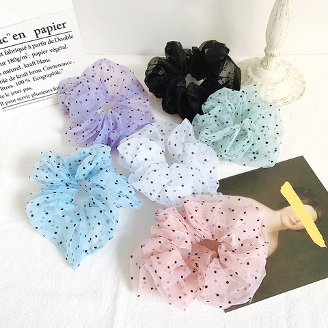 Elastico Per Capelli Oversize In Rete A Pois Organza Elastica Stile Retrò Francese Elegante Per Donne