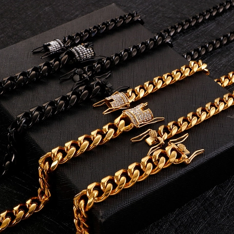 Bracciale A Catena Miami Cuban Link In Acciaio Inossidabile Con Chiusura In Strass Gioielli Hip Hop Per Uomo