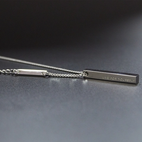 Stainless Steel Bar Pendant Necklace With Live For Yourself Engraving Minimalist Polished Hip Hop Jewelry For Men And Women