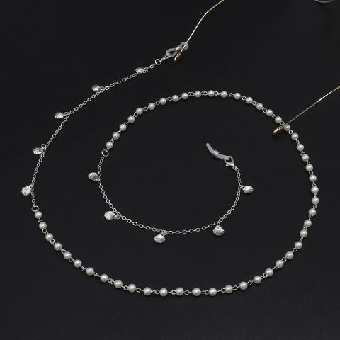 Catena Per Occhiali Argento Lega Cordino Per Occhiali Anti-smarrimento Con Künstliche Perle Sintetiche E Pendenti A Conchiglia Per Donna