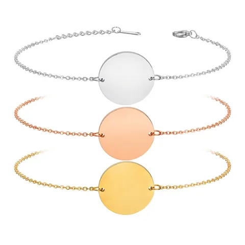 Round Plate Disc Bracelet High Polished Stainless Steel Minimalist Geometric Fashion Jewelry For Women