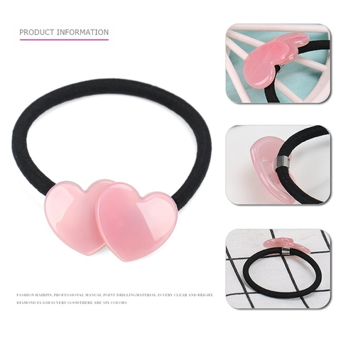 Acetat Doppelherz Haargummis Elastische Haarbänder Candy Color Süßes Handgefertigtes Haar Accessoire Für Frauen