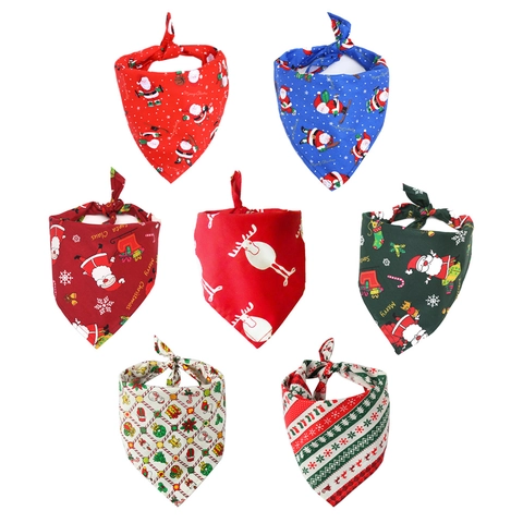 Pet Christmas Bandana Triangle Scarf Cotton Holiday Print Santa Claus Reindeer Dog Cat Bib Accessory