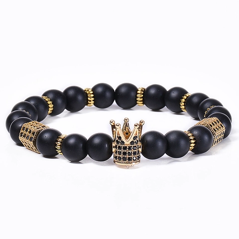 Luxury Crown Charm Beaded Bracelet With Matte Natural Stone Copper Micro Paved Zircon Fashion Jewelry For Men And Women