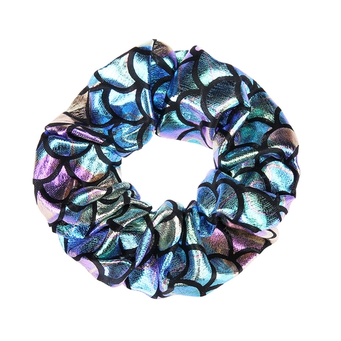 Coleteros Brillantes De Escamas De Sirena Metálicos Elásticos De Tela Lazos Para El Cabello Patrón De Peces