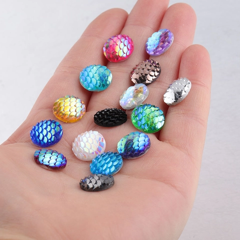 Mermaid Fish Scale Cabochons Round Iridescent Resin Flat Back Decorative DIY Jewelry Making Findings