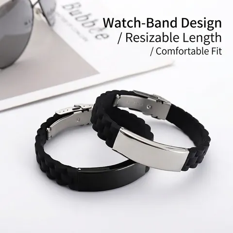 Men Trendy Silicone Stainless Steel Bracelet Adjustable Sporty Simple Fashion Wristband Durable Casual Jewelry