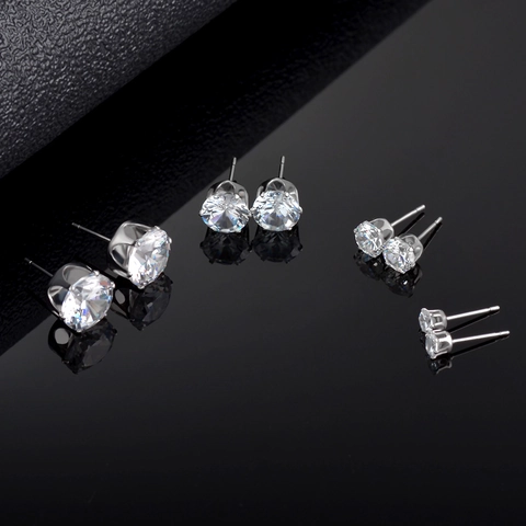 Classic Round Cubic Zirconia Stud Earrings Copper With Stainless Steel Earring Post 6-Prong Minimalist Jewelry For Women Men
