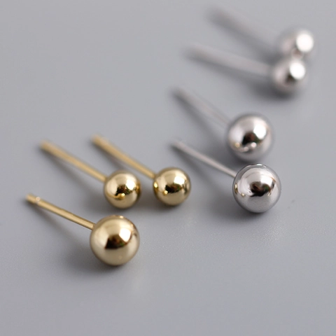 Minimalistische 925 Sterling Zilveren Bol Oorknopjes Ronde Kraal Kleine Gepolijste Oorbellen Voor Dames Goud Witgoud