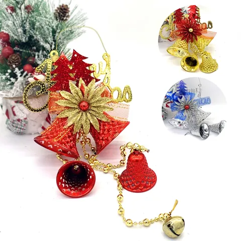 Campane Appese Albero Natale Ornamenti Cavi Plastica Galvanizzata Striscione Buon Natale Fiore Luccicante Festivo