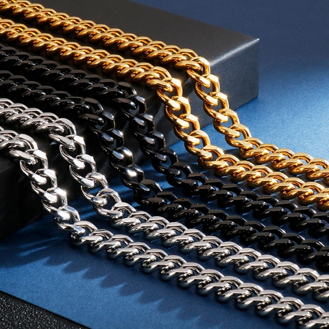 Collier Chaîne Cuban Link Pour Homme En Acier Inoxydable Avec Fermoir En Strass Hip Hop