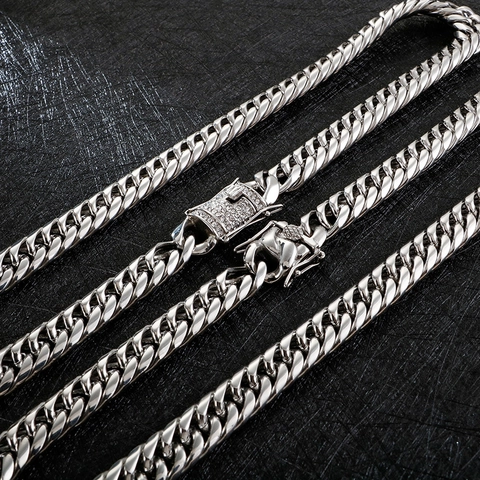 Collana A Catena Cubana Da Uomo In Acciaio Inossidabile Con Chiusura Quadrata Intarsiata Di Zirconi Gioielli Hip Hop