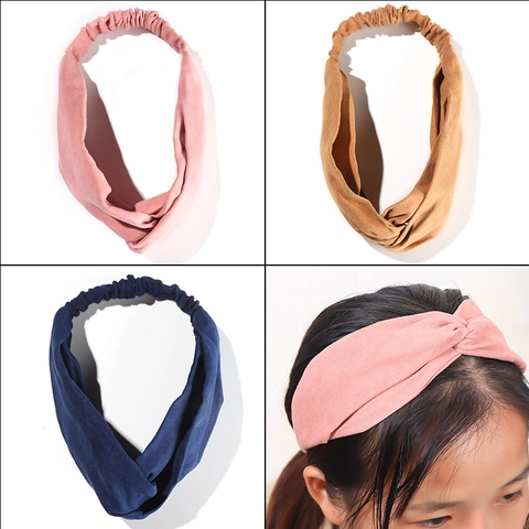 Twisted Headband Cross Knot Suede Fabric Elastic Solid Color Simple Hair Accessory For Women
