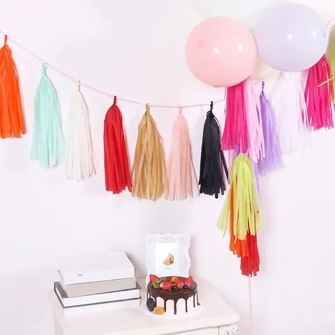 Colorful Tissue Paper Tassel Garland Hanging Banner For Wedding Birthday Party Decoration Festive Celebration Supplies