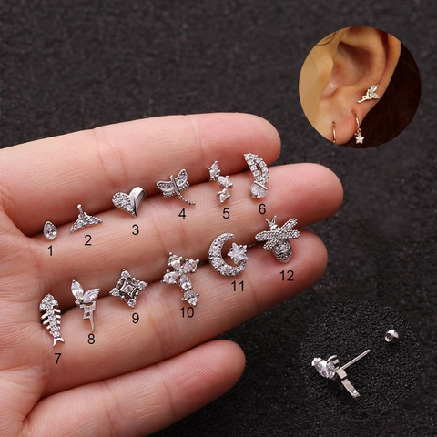 Orecchini A Lobo Insetti Animali Asta Acciaio Inossidabile Rame Zirconia Piercing Unisex Punk Moda Accessori