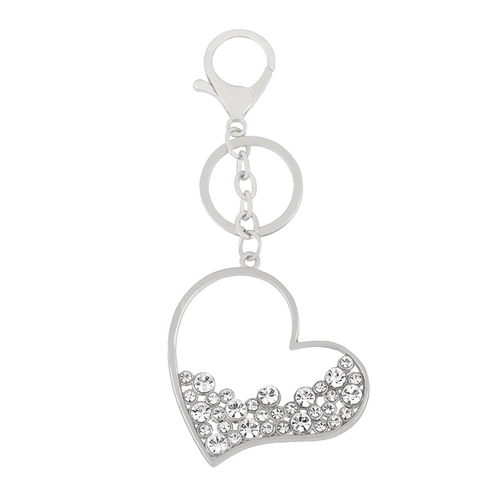 Heart Shaped Keychain Metal Alloy Rhinestone Bag Charm Hollow Shiny Pendant For Women Gift