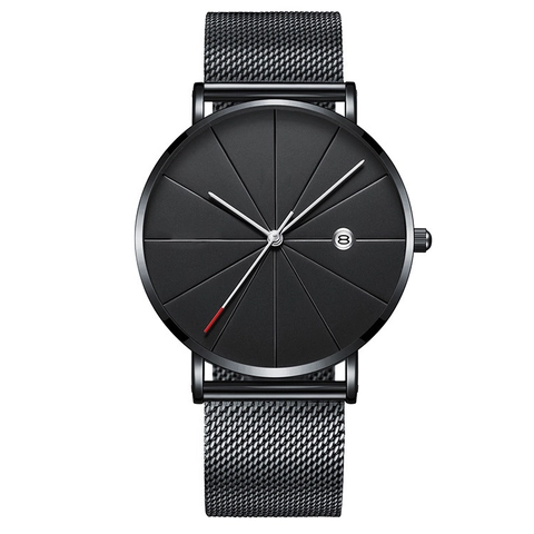 Men Quartz Watch Minimalist Business Wristwatch Date Display Metal Mesh Or Leather Strap Alloy Case Fashionable