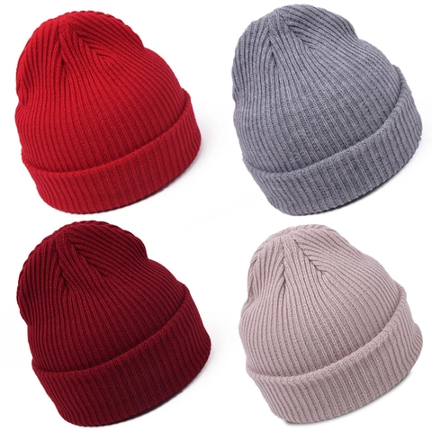Berretto In Maglia Caldo Inverno Beanie A Coste Con Risvolto Tinta Unita Adulto Unisex Esterno Casual Morbido