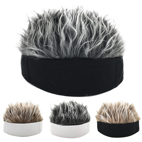 Novelty Wig Docker Hat Cotton Brimless Cap With Synthetic Hair Toupee Retro Short Spiky Hair Fun Party Accessory Unisex