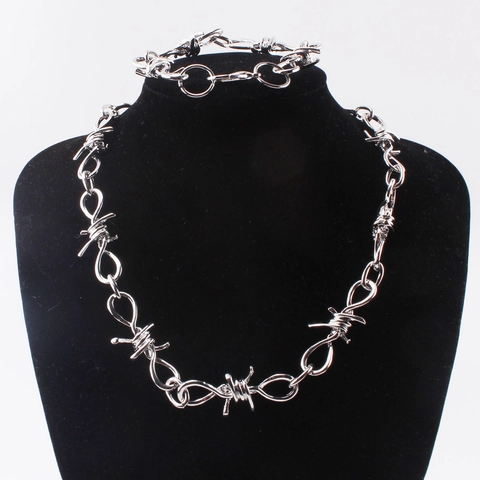 Barbed Wire Thorn Chain Necklace Bracelet Waist Chain Punk Hip Hop Grunge Alloy Silver Color Streetwear Jewelry