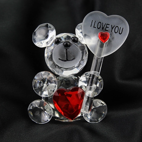 Statuetta Orsetto Di Cristallo Con Cuore Rosso I Love You Ornamento Statua Vetro Sfaccettato Arredo Scrivania Regalo Romantico