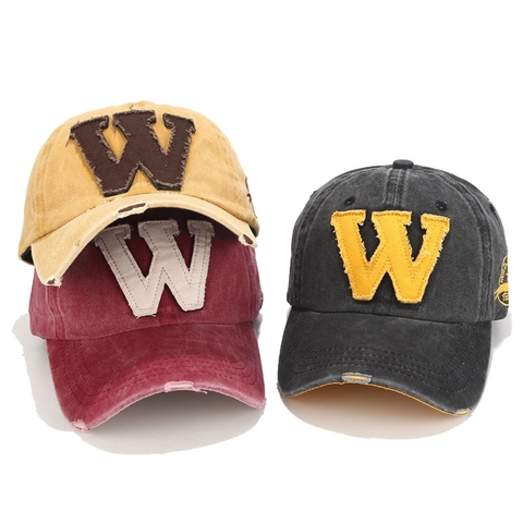 Baseball Cap 100% Washed Cotton Letter W Embroidery Distressed Frayed Edge Retro Sun Protection Adjustable Casual Hip Hop Hat