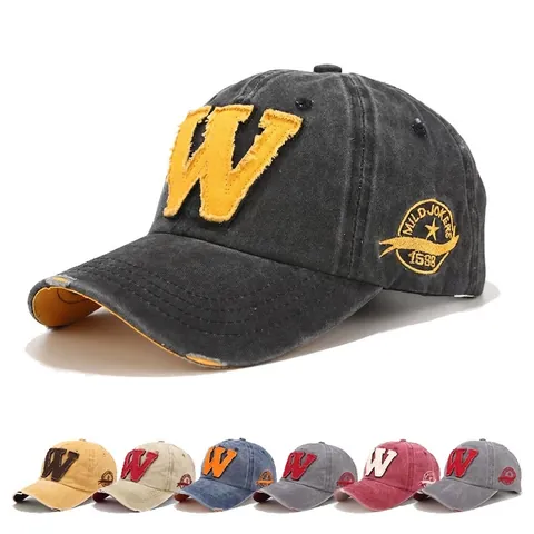 Baseball Cap 100% Washed Cotton Letter W Embroidery Distressed Frayed Edge Retro Sun Protection Adjustable Casual Hip Hop Hat