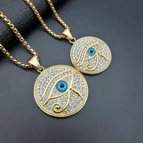 Collana Con Pendente Occhio Di Horus Acciaio Al Titanio Placcato Oro Zircone Occhio Blu Gioielli Hip Hop Da Uomo