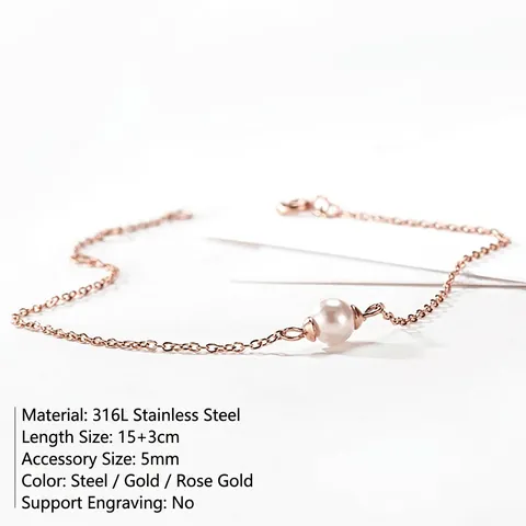 Pulsera Minimalista de Acero Inoxidable con Perla Artificial para Mujer Chapada en Oro Plata Joyería de Moda Ajustable