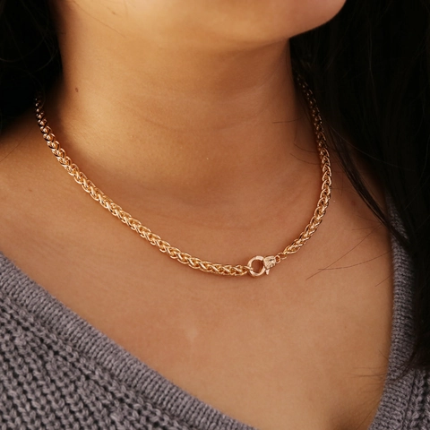 Collar Y Pulsera De Cadena De Trigo Retorcida Color Oro Aleación Hierro Estilo Retro Geométrico Para Mujeres