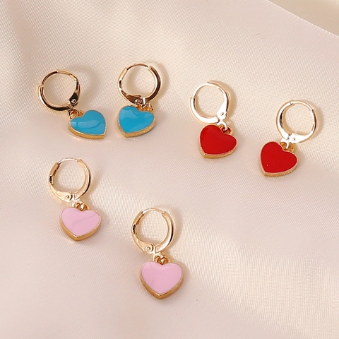 Kleurrijke Emaille Hart Ring Oorbellen Legering Koper Mode Zoete Sieraden Accessoire Voor Vrouwen Meisjes