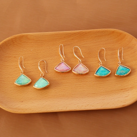 Drop Hook Earrings Gold Plated Alloy Synthetic Opal Fan Shaped Water Drop Vintage Elegant Jewelry For Women