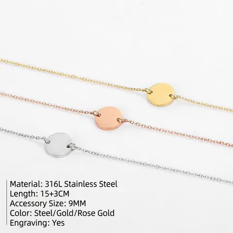 Minimalista Acciaio Inossidabile Braccialetto con Pendente Rotondo da Donna Placcato Oro Argento Geometrico Regolabile Bracciale Regalo